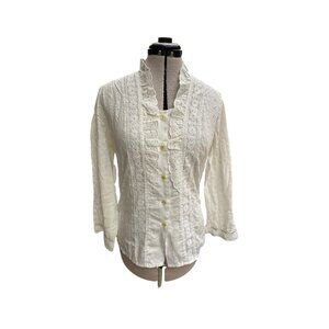 Vintage Tumble Weed Blouse White Lace Eyelets Button Up Size Medium Lightweight
